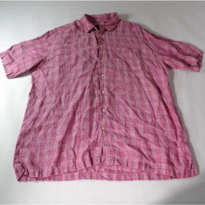 Jos. A Co Reserve Mens 2XLT Linen Button Up Short Sleeve Burgundy Big Tall Vacay